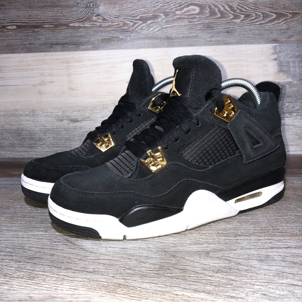 Nike Air Jordan 4 Retro GS Royalty Black Metallic Gold 408452-032 6.5Y = 8 Women